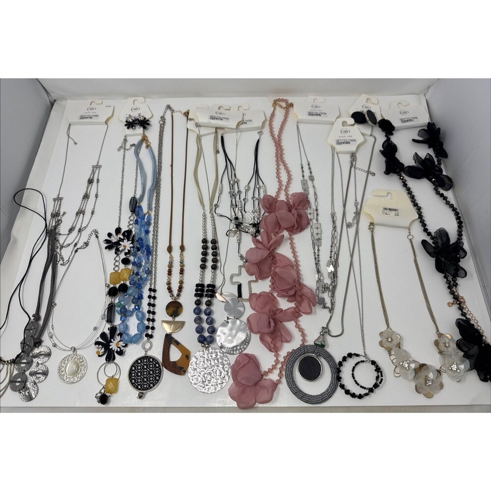 Lot Of 17 Jewelry Necklaces CATO Statement Spring Summer Costume Long Flower
